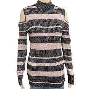 Questions Pink Black Cold Shoulder Knit Top Size XL
